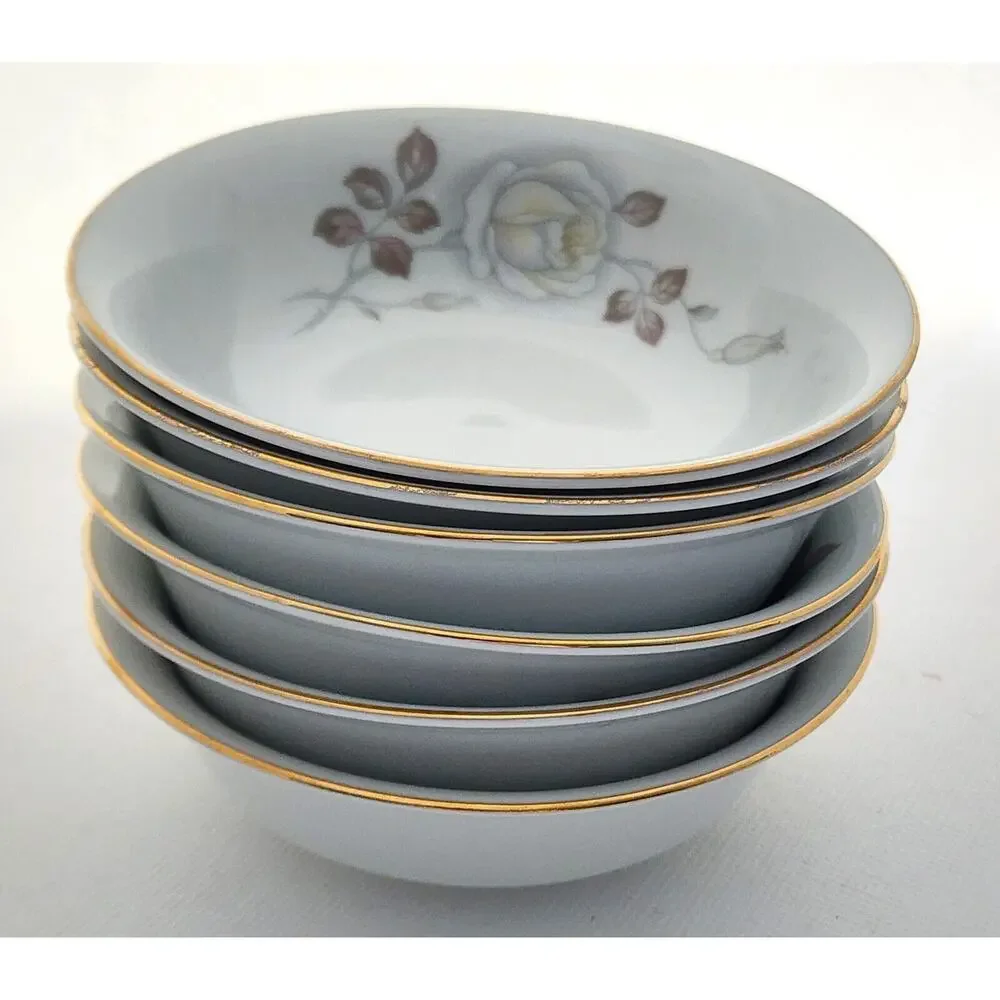 Johann Haviland Bavaria Germany Set/6 Berry Dessert Bowls Floral Rose Gold Trim